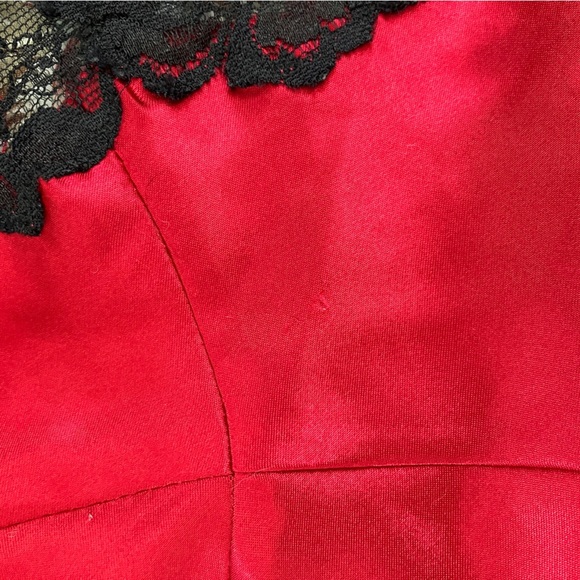 Frederick's of Hollywood Red Satin Black  Lace Slip Dress - Picture 8 of 8